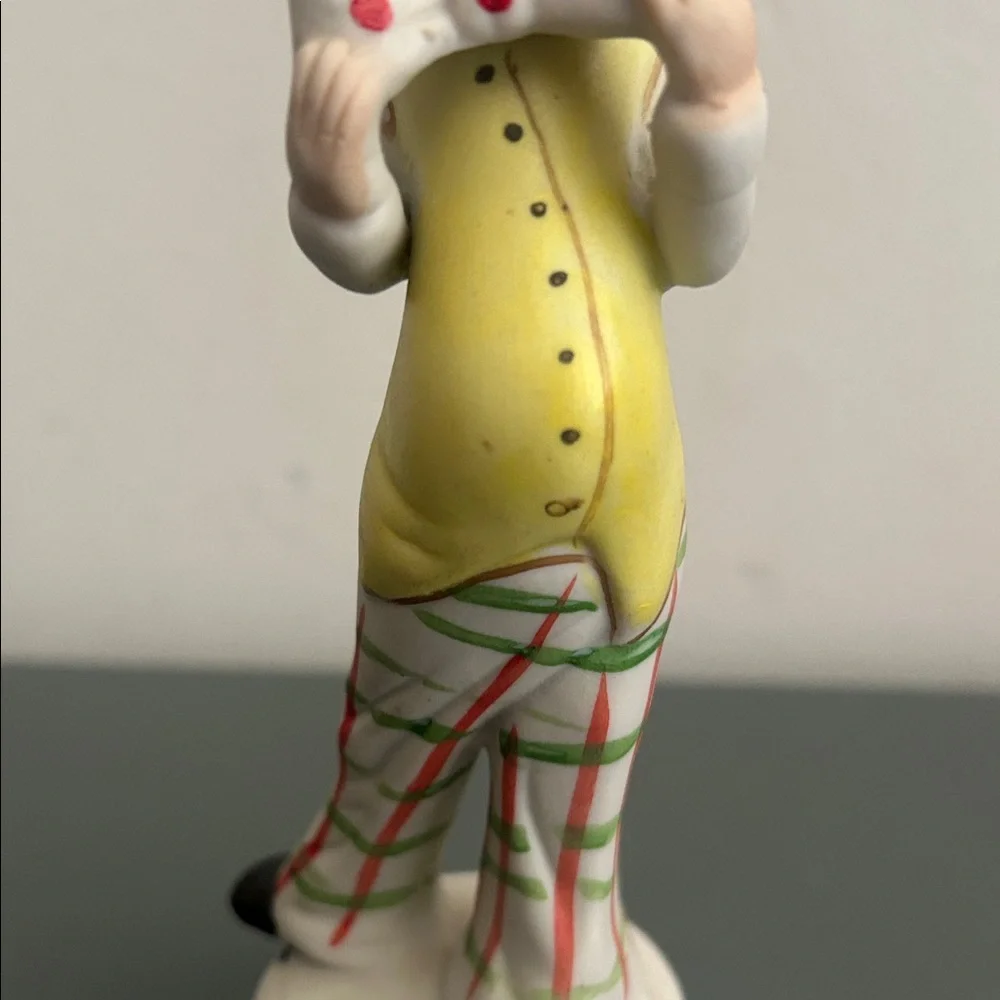 Vintage Ceramic Clown Figurine in Yellow, White & Red
